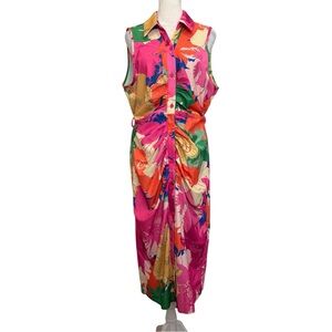 SHEIN Vibrant Sleeveless Floral Dress Size XL Pink Green  Yellow Midi Tropical